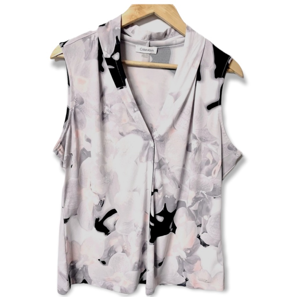 Calvin Klein pretty soft smoky floral print w/pleated cowl neckline #54B
